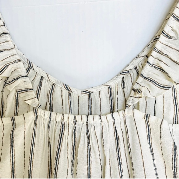 LOFT Sleeveless V Neck Top XS Petite Off White Blue Copper Stripes Lightweight - Picture 5 of 10